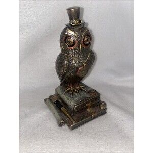 Steampunk Wise Wisdom OWL WITH TOP HAT BOOKS WU76996A4 Statue Metal Weight